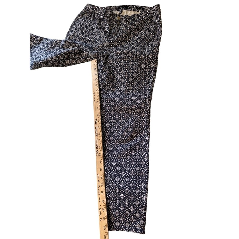 💖CHARTER CLUB Bristol Skinny Ankle navy white print pant front pockets